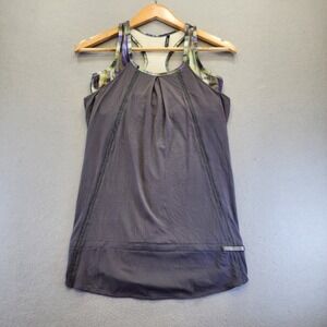 Gallery Collection Womens 2-in-1 Athletic Tank Top Built-in Bra Grey Abstract